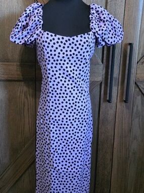 NWT Zara Lavender Maxi Dress with Black Polka Dots